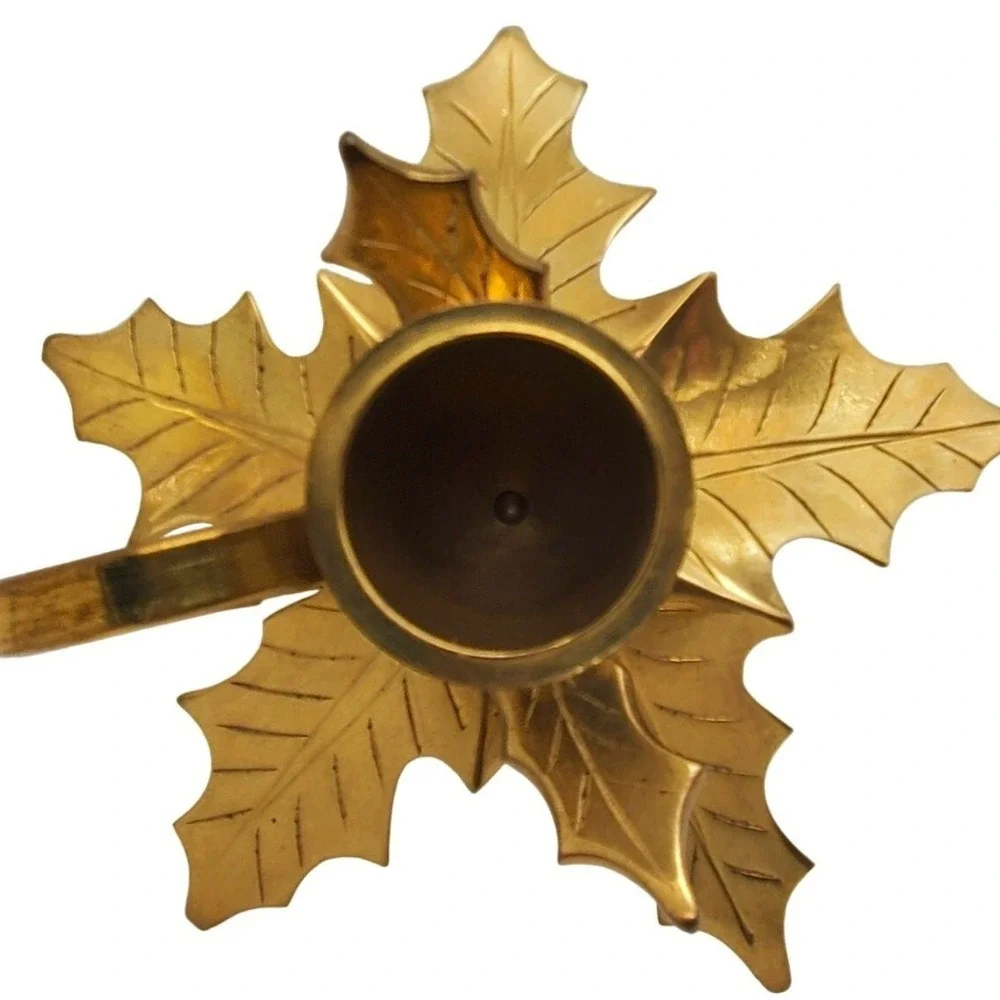 Brass Taper Candle Holder Leaf Autumn‎ Rustic Table Vintage Decor Chamberstick